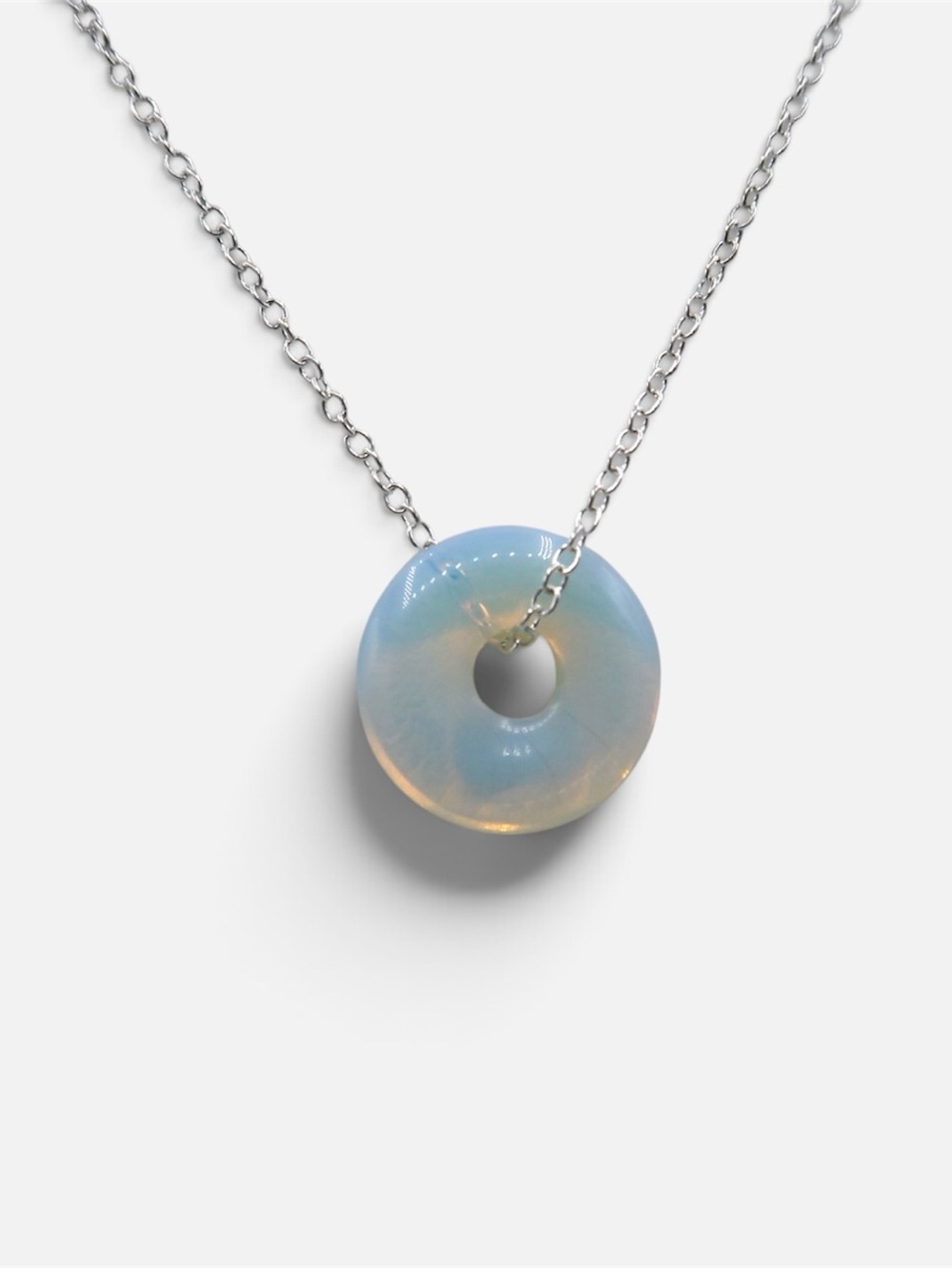 Opalescent Donut Pendant Necklace - Iridescent Blue